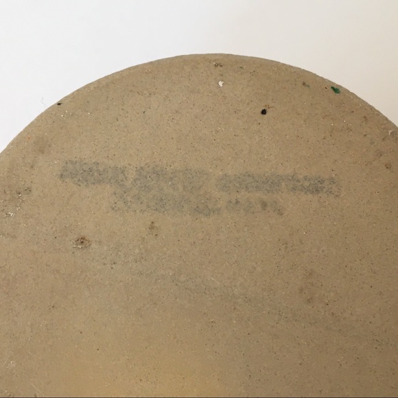 Salt Glazed Jam Jar Cobalt Blue stripes Beige Lid pottery Spoon Grapes vintage - Picture 7 of 15